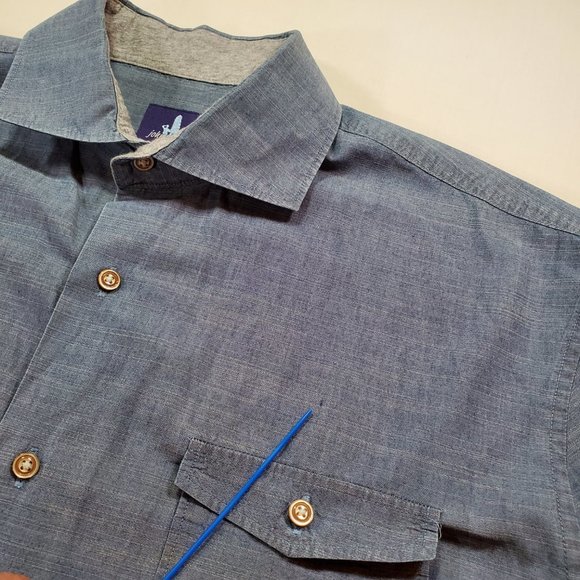 Johnnie-O Shirt Mens Large Chambray Tailored Fit Casual Button Up Coastal Preppy - Picture 3 of 14